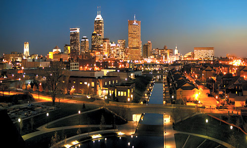 The Indianapolis skyline downtown at night